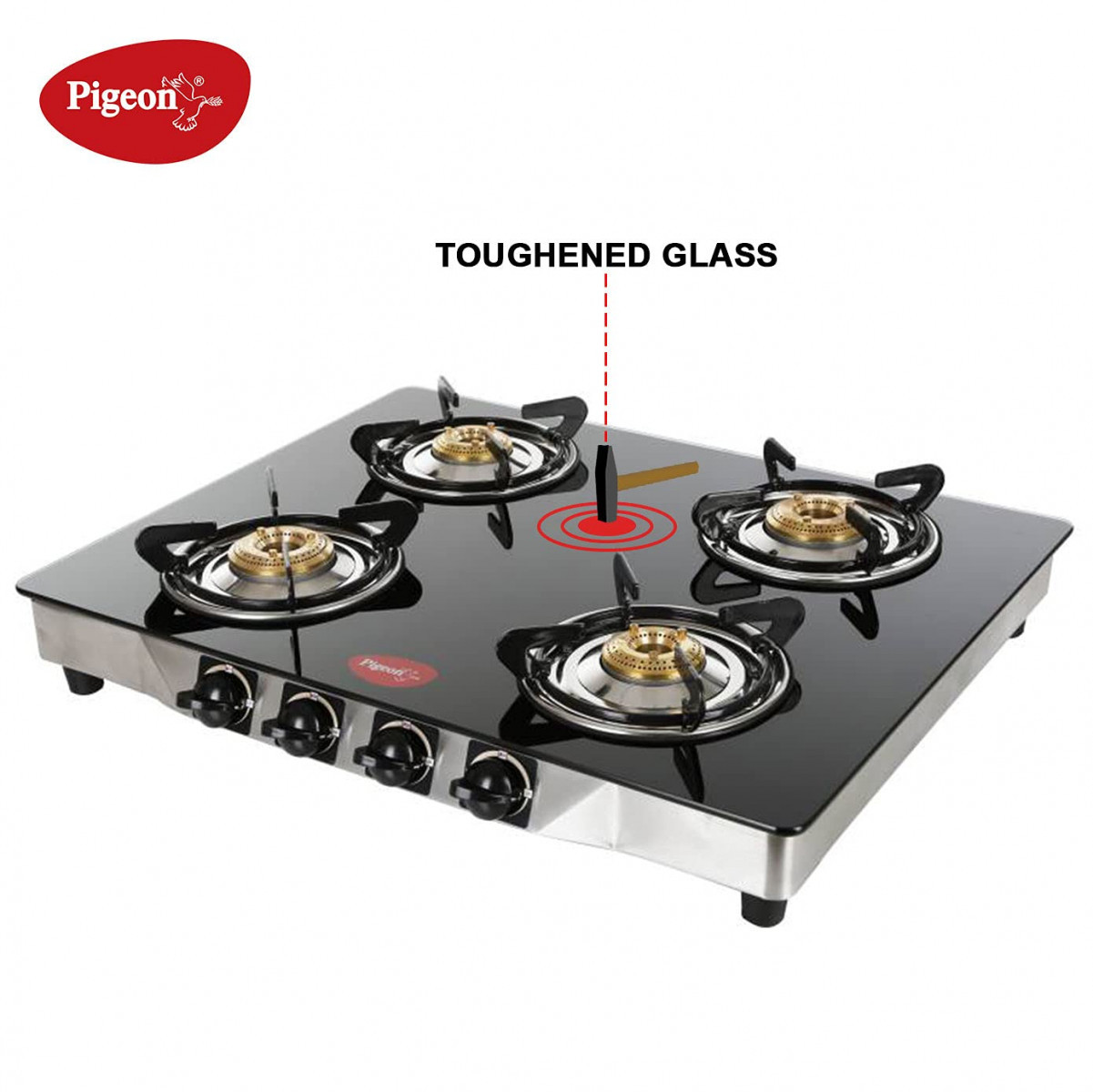 Pigeon by Stovekraft Blaze Gas Stove with High Powered 4 Brass Burner Glass Cooktop