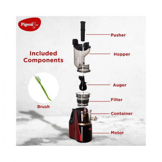 Pigeon by Stovekraft Cold Press Slow Juicer 150W Low Heat Motor Nutrient Rich Juice All-in-1 Fruits Vegetable Juicer Maximum Juice Extraction Auger Separate Juice Pulp Cups 2 Year Warranty