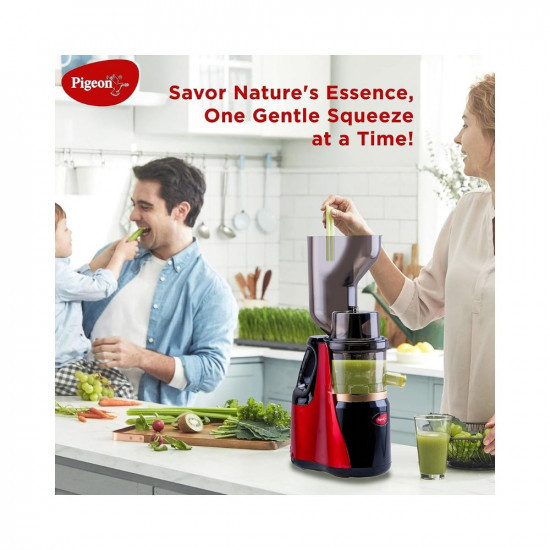 Pigeon by Stovekraft Cold Press Slow Juicer 150W Low Heat Motor Nutrient Rich Juice All-in-1 Fruits Vegetable Juicer Maximum Juice Extraction Auger Separate Juice Pulp Cups 2 Year Warranty