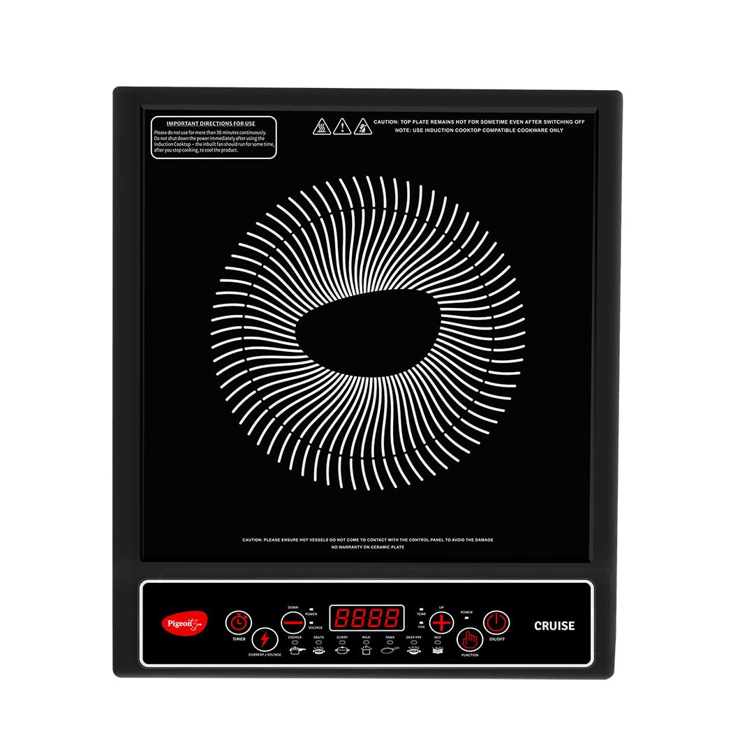 Pigeon by Stovekraft Cruise 1800 watt Induction Cooktop With Crystal Glass7 Segments LED Display Auto Switch Off - Black
