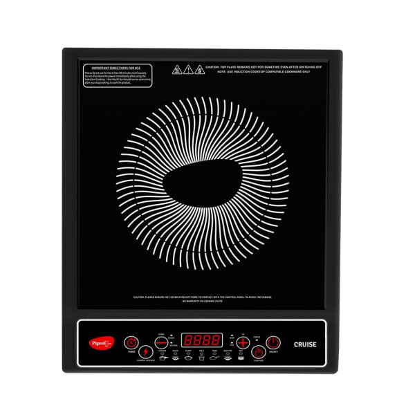 Image of Pigeon by Stovekraft Cruise 1800 watt Induction Cooktop With Crystal Glass,7 Segments LED Display, Auto Switch Off - Black