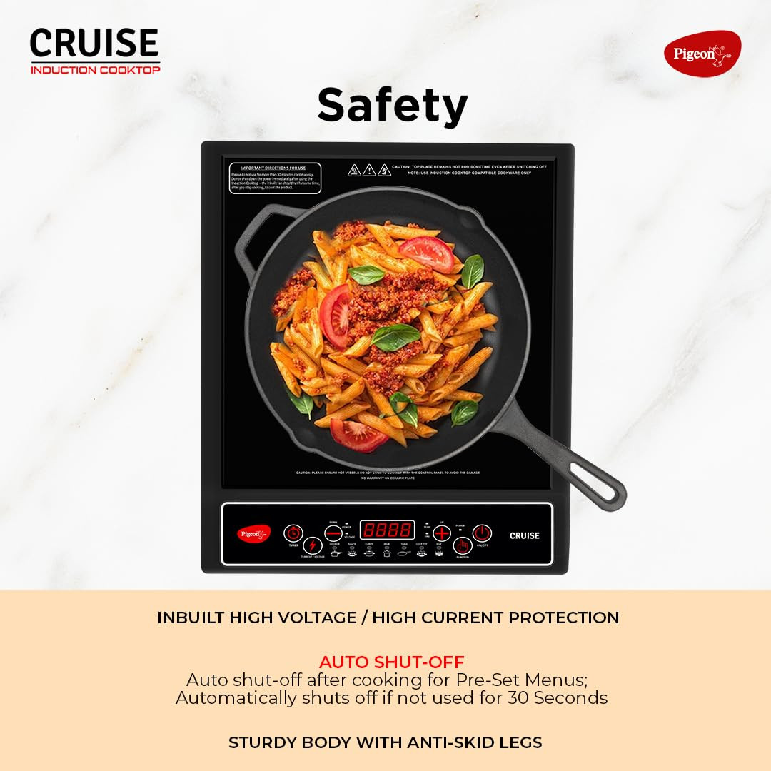 Pigeon by Stovekraft Cruise 1800 watt Induction Cooktop With Crystal Glass7 Segments LED Display Auto Switch Off - Black