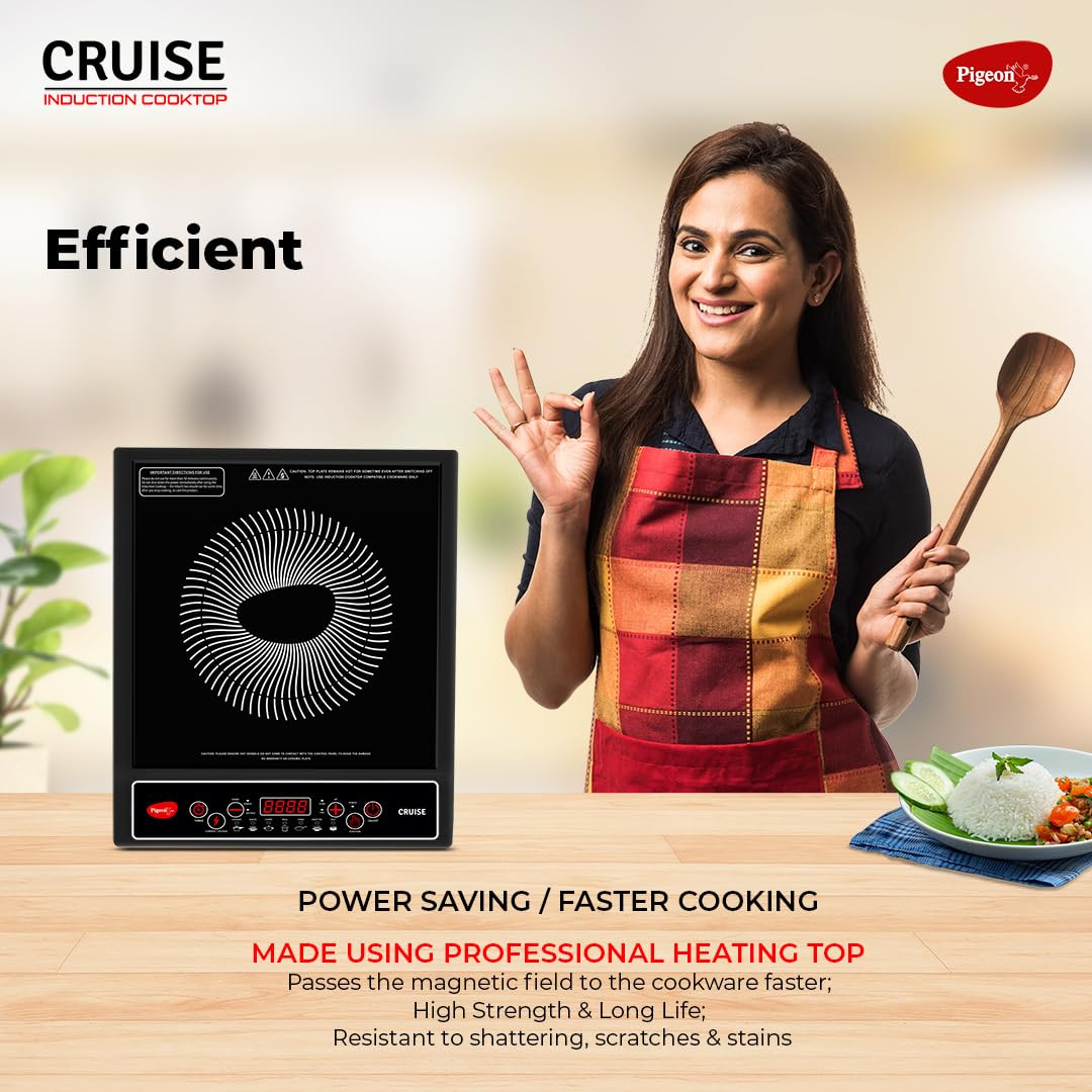 Pigeon by Stovekraft Cruise 1800 watt Induction Cooktop With Crystal Glass7 Segments LED Display Auto Switch Off - Black