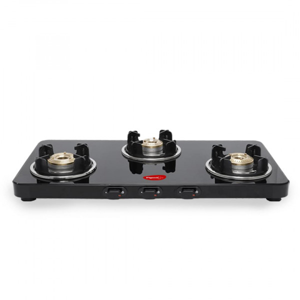 Image of Pigeon by Stovekraft Sleek 3 Burner Ultra Slim Gas Stove with Glass Top, Manual, Black
