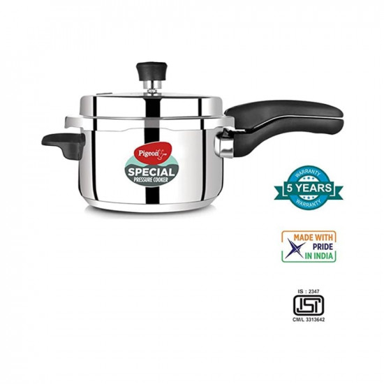 Pigeon By Stovekraft Special Stainless Steel Pressure Cooker with Outer Lid Induction and Gas Stove Compatible 2 3 5 Litre Capacity for Healthy Cooking Silver