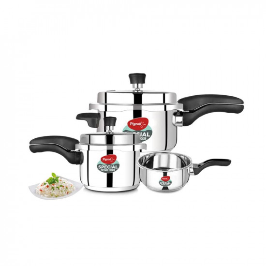 Pigeon By Stovekraft Special Stainless Steel Pressure Cooker with Outer Lid Induction and Gas Stove Compatible 2 3 5 Litre Capacity for Healthy Cooking Silver