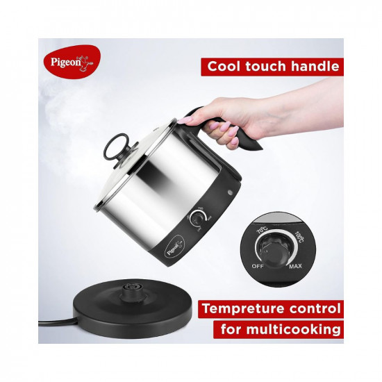 Pigeon Kessel Multipurpose Kettle 12173 12 litres with Stainless Steel Body used for boiling Water and milk Tea Coffee Oats Noodles Soup etc 600 Watt Black  Silver