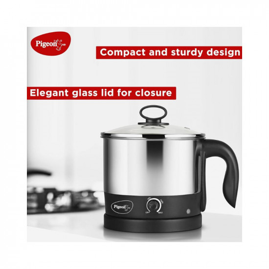 Pigeon Kessel Multipurpose Kettle 12173 12 litres with Stainless Steel Body used for boiling Water and milk Tea Coffee Oats Noodles Soup etc 600 Watt Black Silver