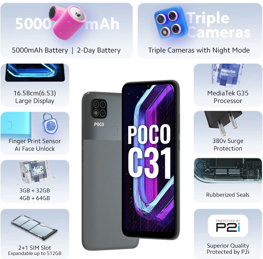 POCO C31 Shadow Gray 64 GB 4 GB RAM
