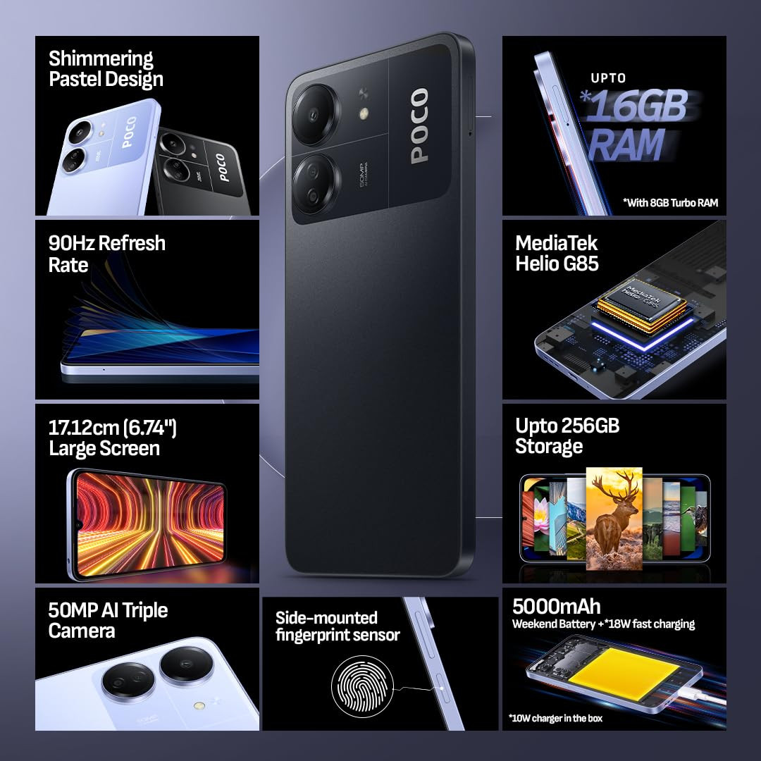 POCO C65 Matte Black 4GB RAM 128GB Storage