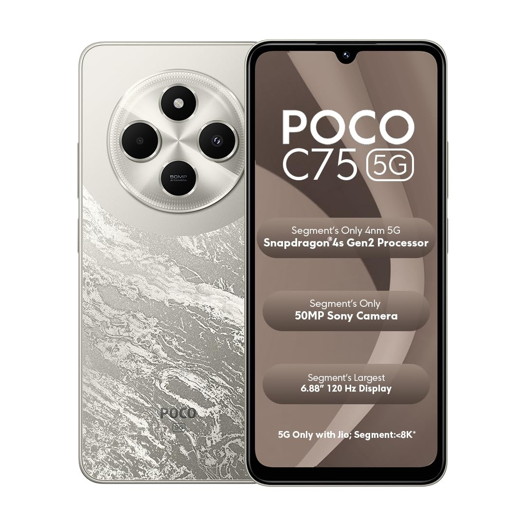 POCO C75 5G Silver Stardust4GB RAM 128GB ROM688 inch HD Display50MP Camera5160 mAh Battery