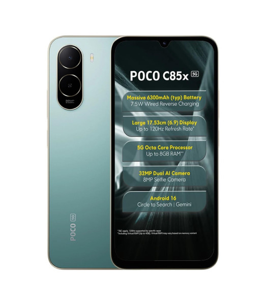 Image of POCO C85X 5G Smartphone, Emerald Green, 4GB RAM, 64GB Storage