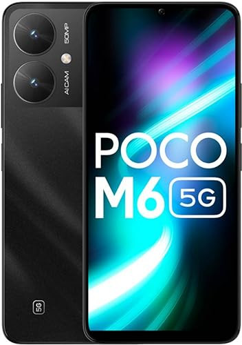 POCO M6 5G Galactic Black 4GB RAM 128GB Storage  MediaTek Dimensity 6100 5G Processor  5000 mAh Battery  18W Fast Charging  50 MP AI Dual-Camera System  Side Fingerprint Sensor