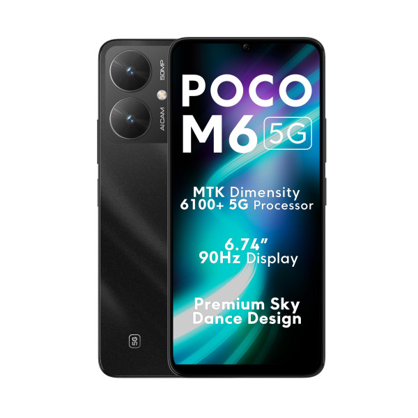 Image of POCO M6 5G (Galactic Black, 4GB RAM, 64GB Storage) | MediaTek Dimensity 6100+ 5G Processor | 5000 mAh Battery + 18W Fast Charging | 50 MP AI Dual-Camera System &amp; Side Fingerprint Sensor