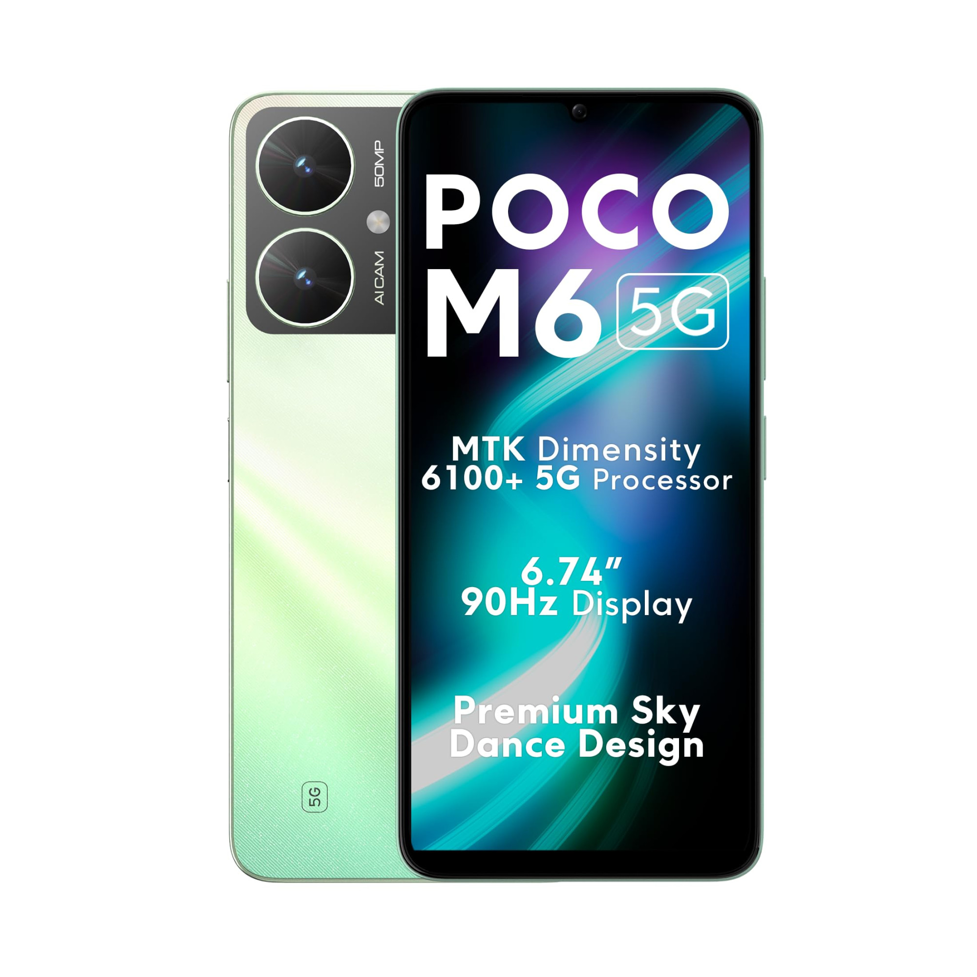 POCO M6 5G Polaris Green4GB RAM 128GB Storage MediaTek Dimensity 6100 5G Processor 5000 mAh Battery 18W Fast Charging 50 MP AI Dual-Camera System Airtel Locked