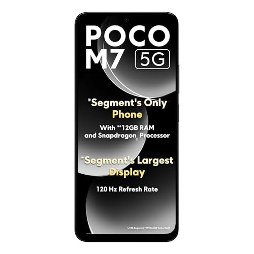 POCO M7 5G Satin Black 8GB RAM128GB ROMSD4 Gen2 Processor688 HD Display50MP Camera8MP Front Camera5160 mAh Battery