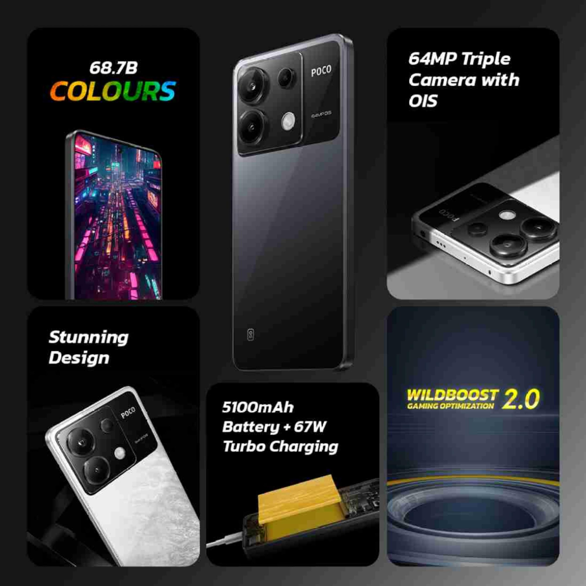 POCO X6 5G Mirror Black 12 GB RAM 256 GB Storage