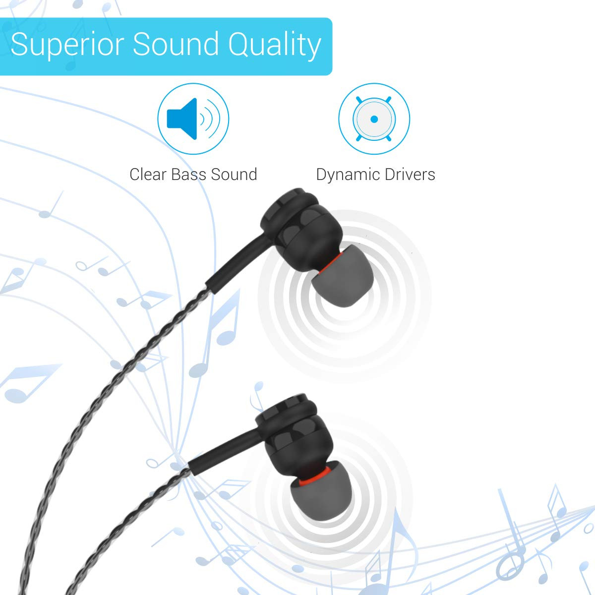 Portronics Conch Gama in-Ear Wired Earphone 12m Tangle Free Cable in-Line Mic Noise Isolation 35mm Aux Port and High BassBlack