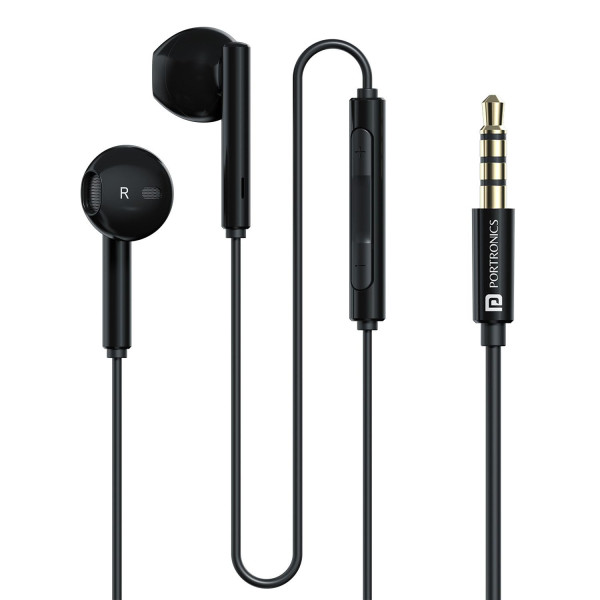 Image of Portronics Conch Theta A in Ear 3.5mm Wired Earphones with In Line HD Mic, Powerful Audio, 14.2mm Dynamic Driver, Unique Earbuds Design, TPE Anti Tangle Wire,In line Controls,Wide Compatibility(Black)