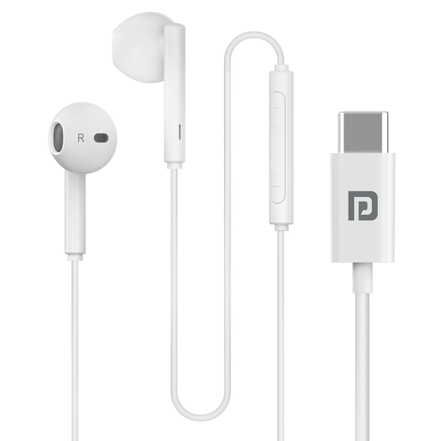 Portronics Conch Theta C in Ear Type C Wired Earphones with in Line HD Mic Powerful Audio 142mm Driver Unique Earbuds Design TPE Anti Tangle Wire in line Controls Wide CompatibilityWhite