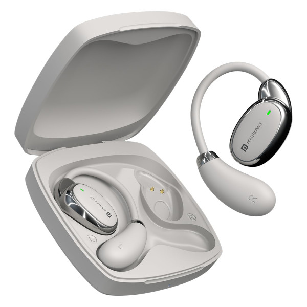 Image of Portronics Harmonics Twins 31 Over Ear OWS Smart Wireless Earbuds with HD Mic, Secure &amp; Flexible Earhook, Touch Control, 24 Hrs Playtime, Music/Gaming Mode, BT 5.4V, Light Weight(Beige)