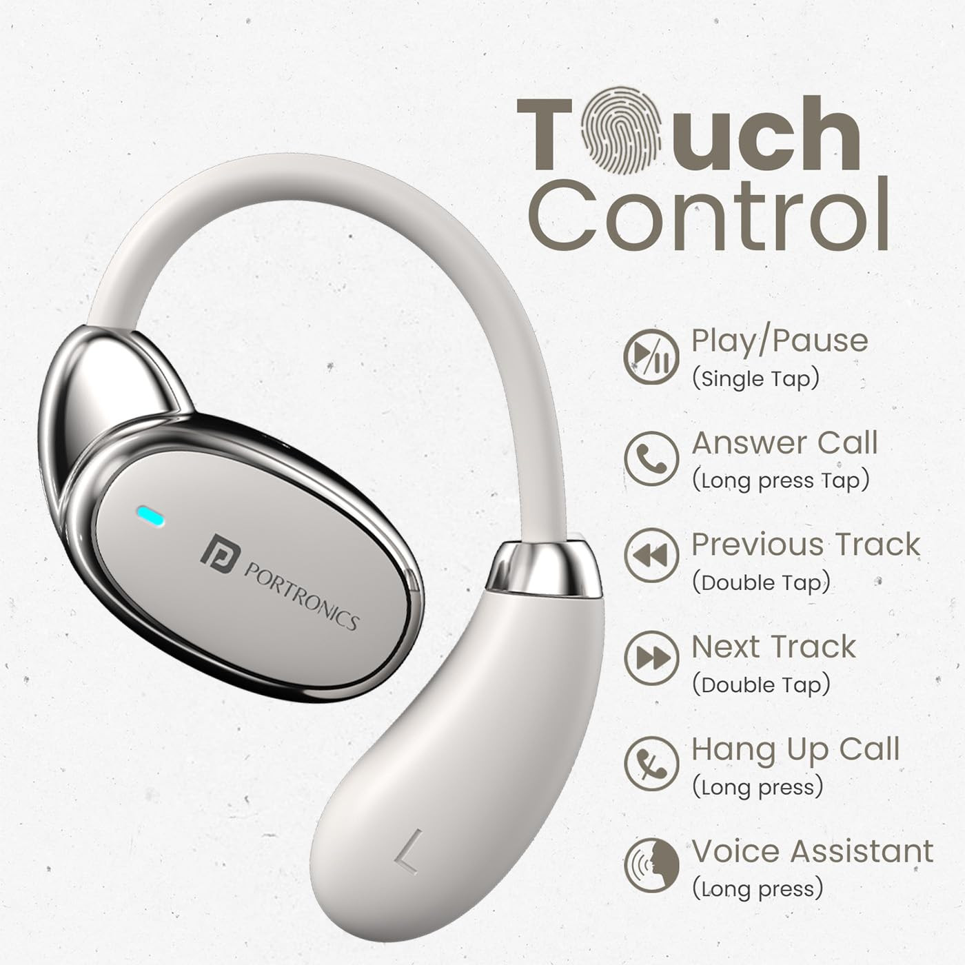 Portronics Harmonics Twins 31 Over Ear OWS Smart Wireless Earbuds with HD Mic Secure Flexible Earhook Touch Control 24 Hrs Playtime MusicGaming Mode BT 54V Light WeightBeige