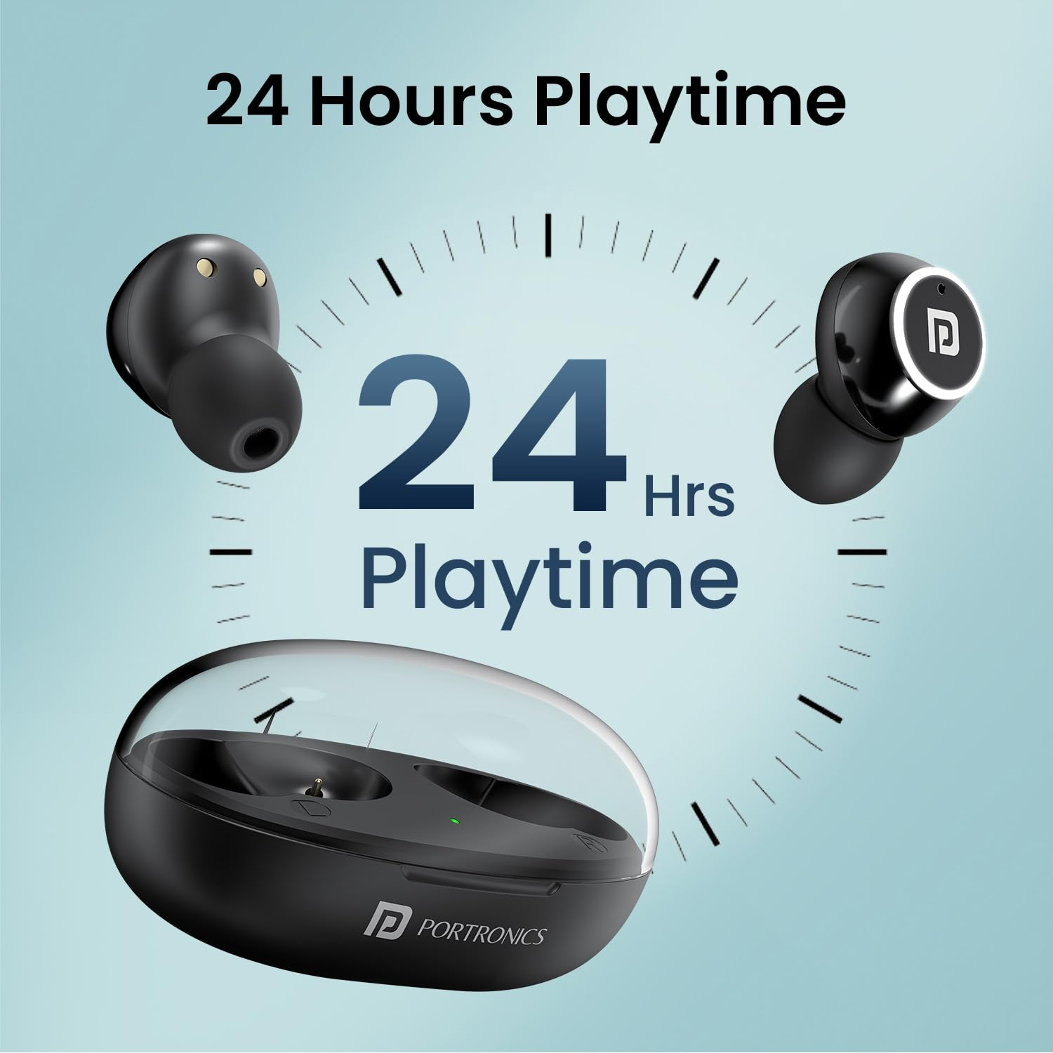 Portronics Harmonics Twins S13 in Ear True Wireless Earbuds with Mic 24H Playtime GameMusic Mode Touch Control 8mm Driver Bluetooth 53vIPX5 Water Resistance Type C Fast ChargingBlack