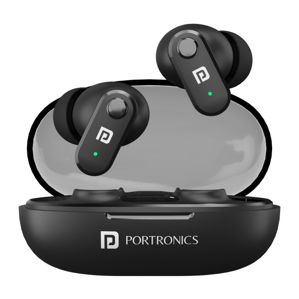 Image of Portronics Harmonics Twins S16 in Ear Wireless TWS Earbuds with 24 Hrs Playtime, Clear Calls, Game &amp; Music Mode, Low Latency, Bluetooth 5.3v, LED Display, Type C Fast Charging(Black)