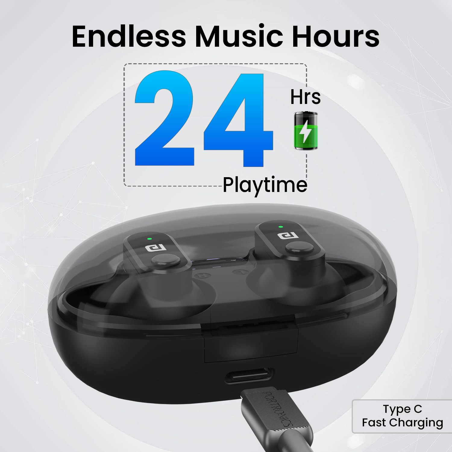 Portronics Harmonics Twins S16 in Ear Wireless TWS Earbuds with 24 Hrs Playtime Clear Calls Game Music Mode Low Latency Bluetooth 53v LED Display Type C Fast ChargingBlack