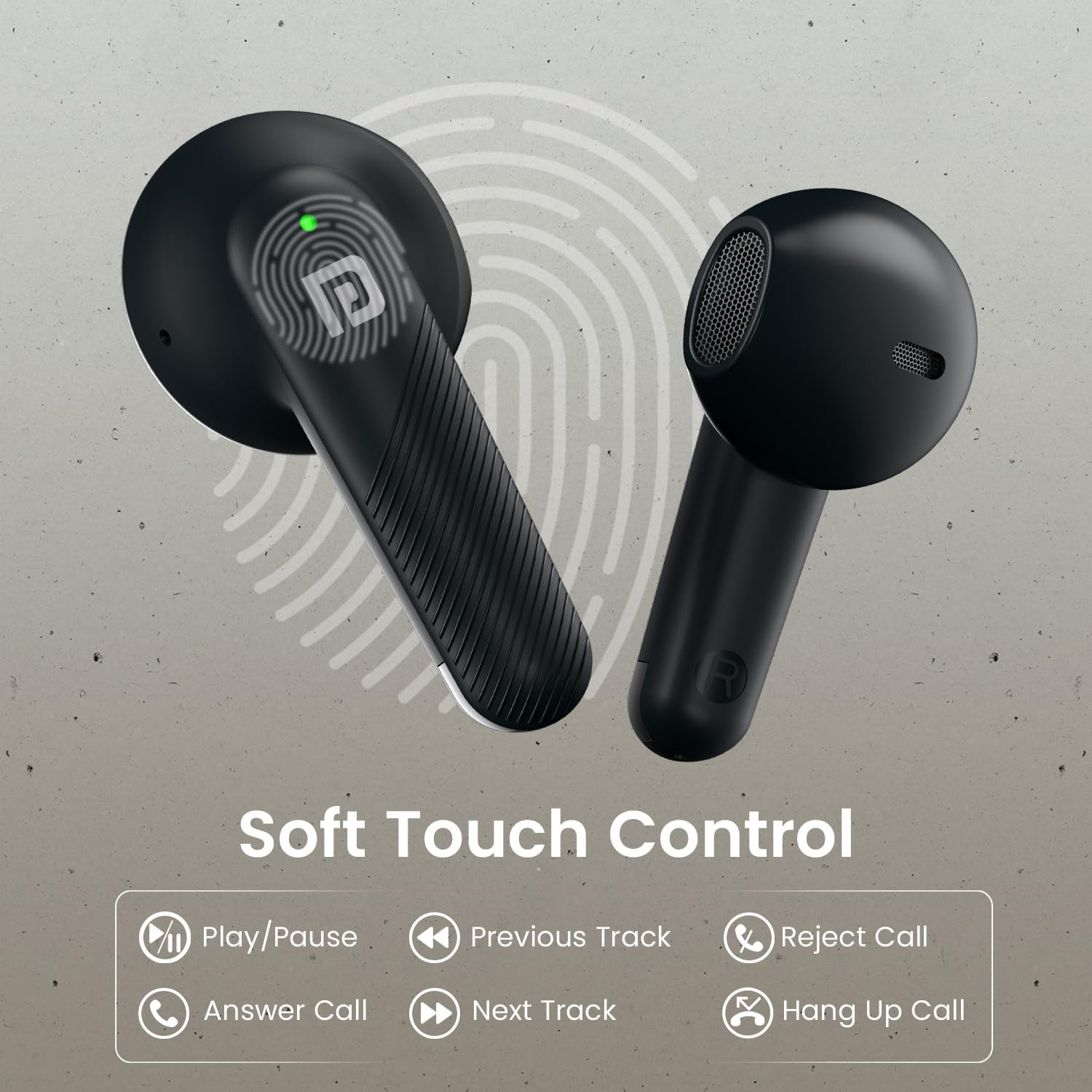 Portronics Harmonics Twins S18 in Ear TWS Earbuds with 30H Playtime in Built HD Mic GameMusic Mode 13mm Dynamic Driver Low Latency Touch Control Type C Fast Charging Light WeightBlack