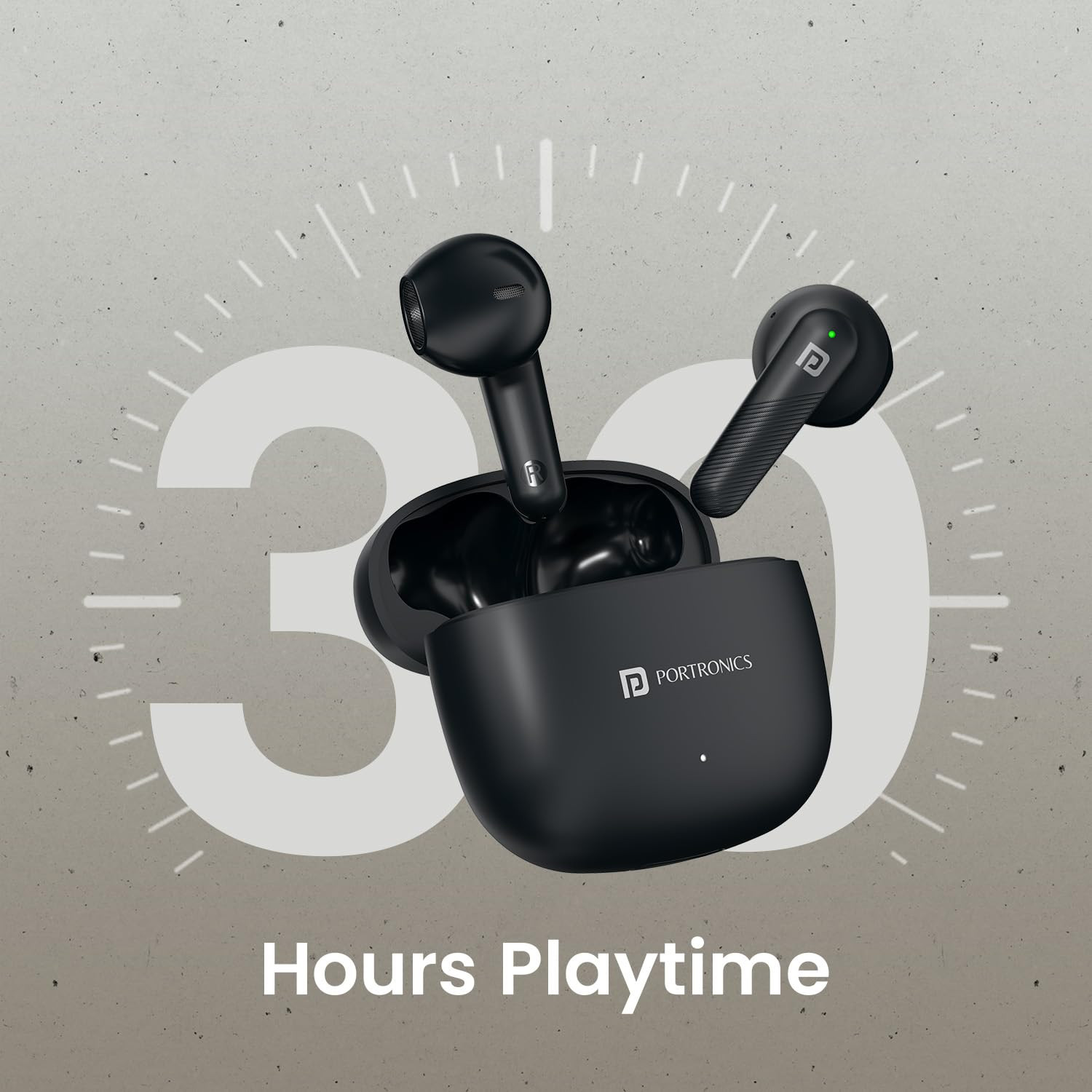 Portronics Harmonics Twins S18 in Ear TWS Earbuds with 30H Playtime in Built HD Mic GameMusic Mode 13mm Dynamic Driver Low Latency Touch Control Type C Fast Charging Light WeightBlack