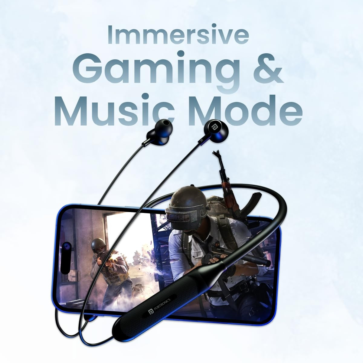 Portronics Harmonics Z7 Bluetooth Wireless in Ear Earphones with Upto 40 Hours Playback 10mm Dynamic Driver Gaming Mode High Bass IPX4 Water and Sweat Resistant Type C Fast ChargingBlack