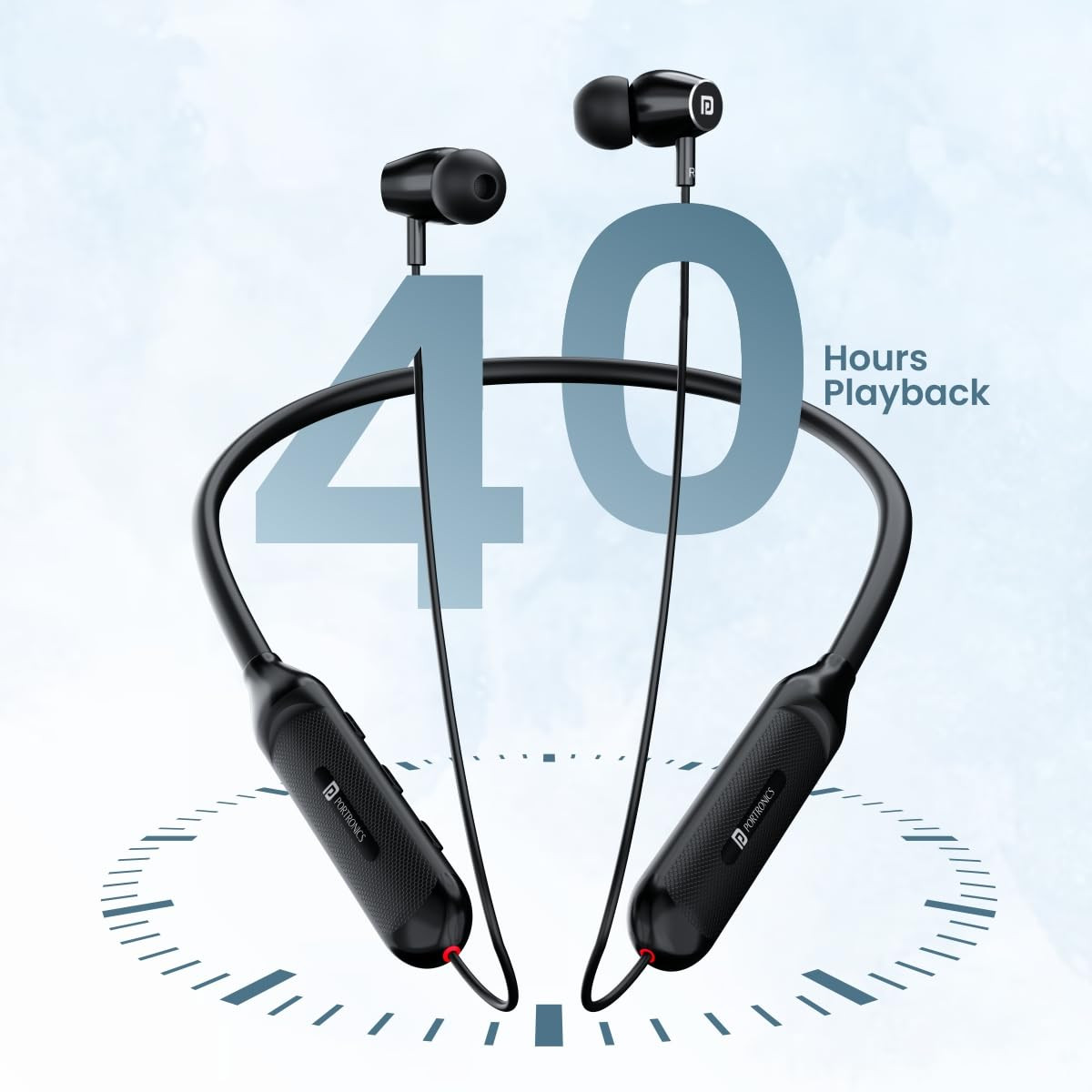 Portronics Harmonics Z7 Bluetooth Wireless in Ear Earphones with Upto 40 Hours Playback 10mm Dynamic Driver Gaming Mode High Bass IPX4 Water and Sweat Resistant Type C Fast ChargingBlack