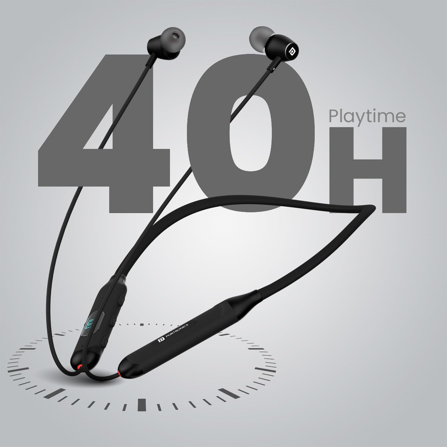 Portronics Harmonics Z8 Bluetooth Wireless in Ear Earphones with 40H Playback Magnetic EarbudsONOff LED Battery Display 10mm Driver GamingMusic Mode IPX4 Water Resistant Fast ChargingBlack