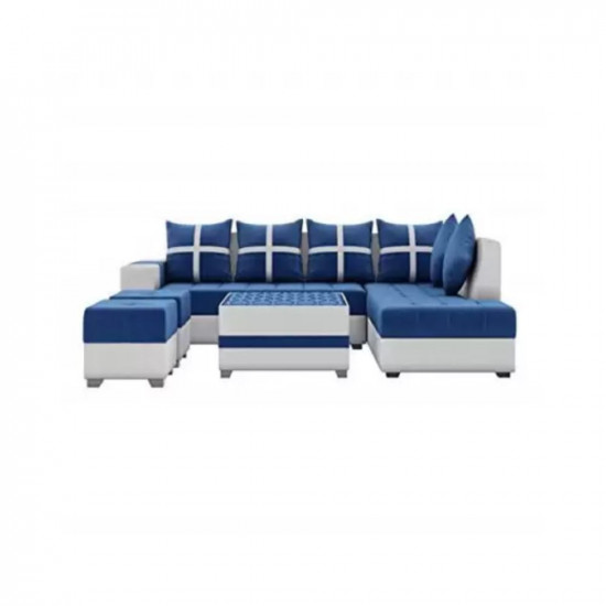 PPI lifestyle furniture SIGNATURE BLUE Leatherette 8 Seater Sofa Finish Color - WHITE DIYDo-It-Yourself