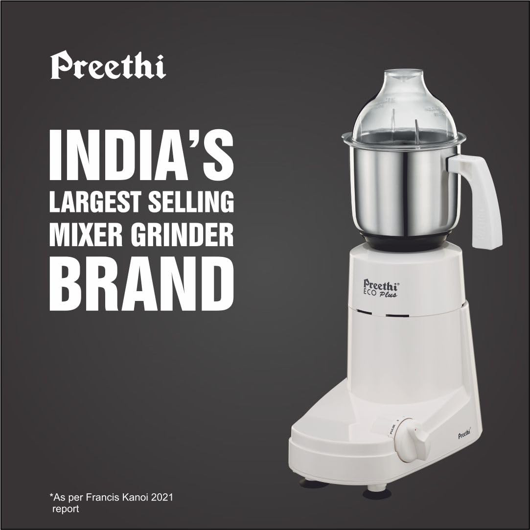 Preethi Eco Plus 110 V MG-138 550 Watt 3 Jars 5 year motor warranty 2 years product guarantee White