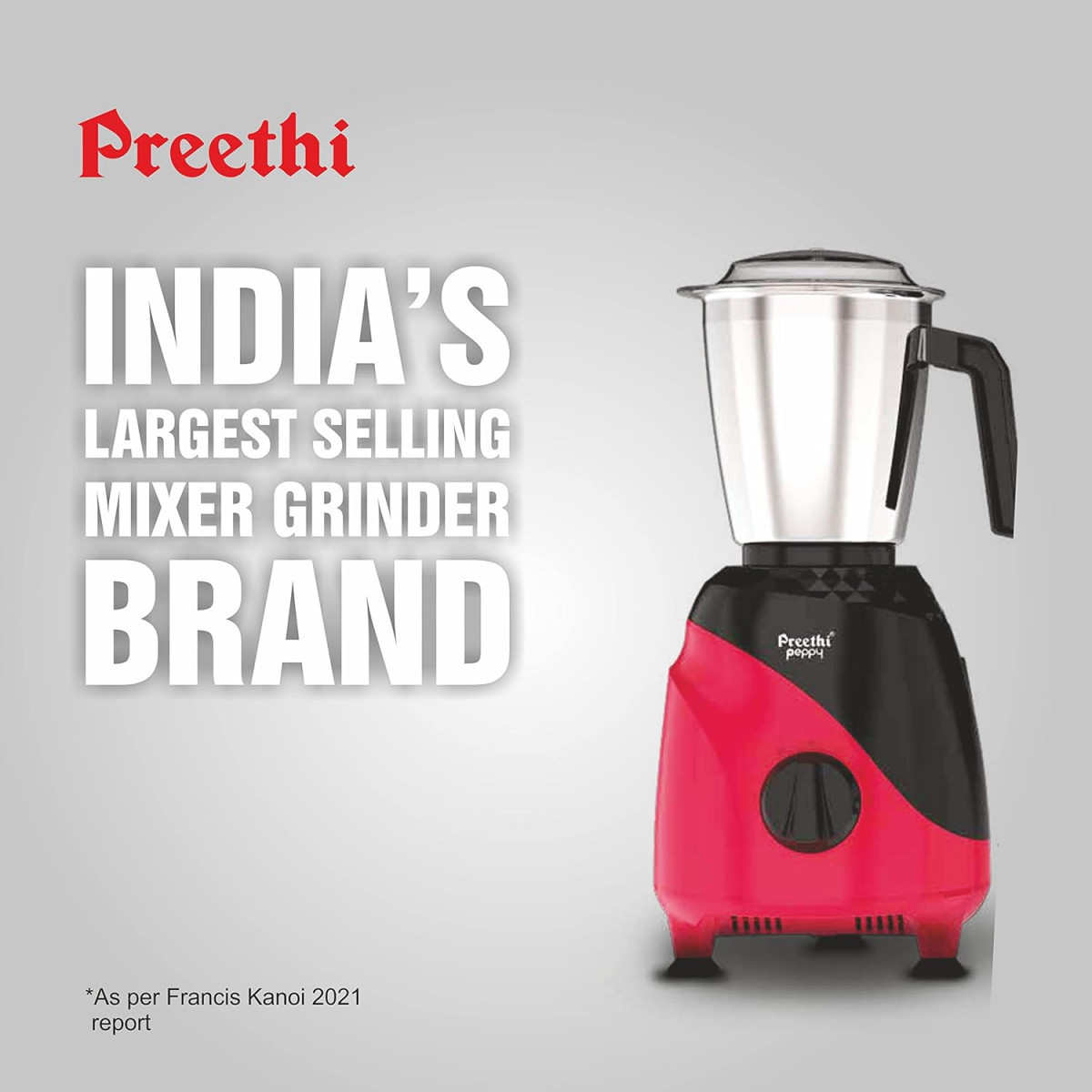 Preethi Peppy MG-245 mixer grinder 750 watt Black Red 3 jars Vega W5 Motor with 5yr Warranty Lifelong Free Service
