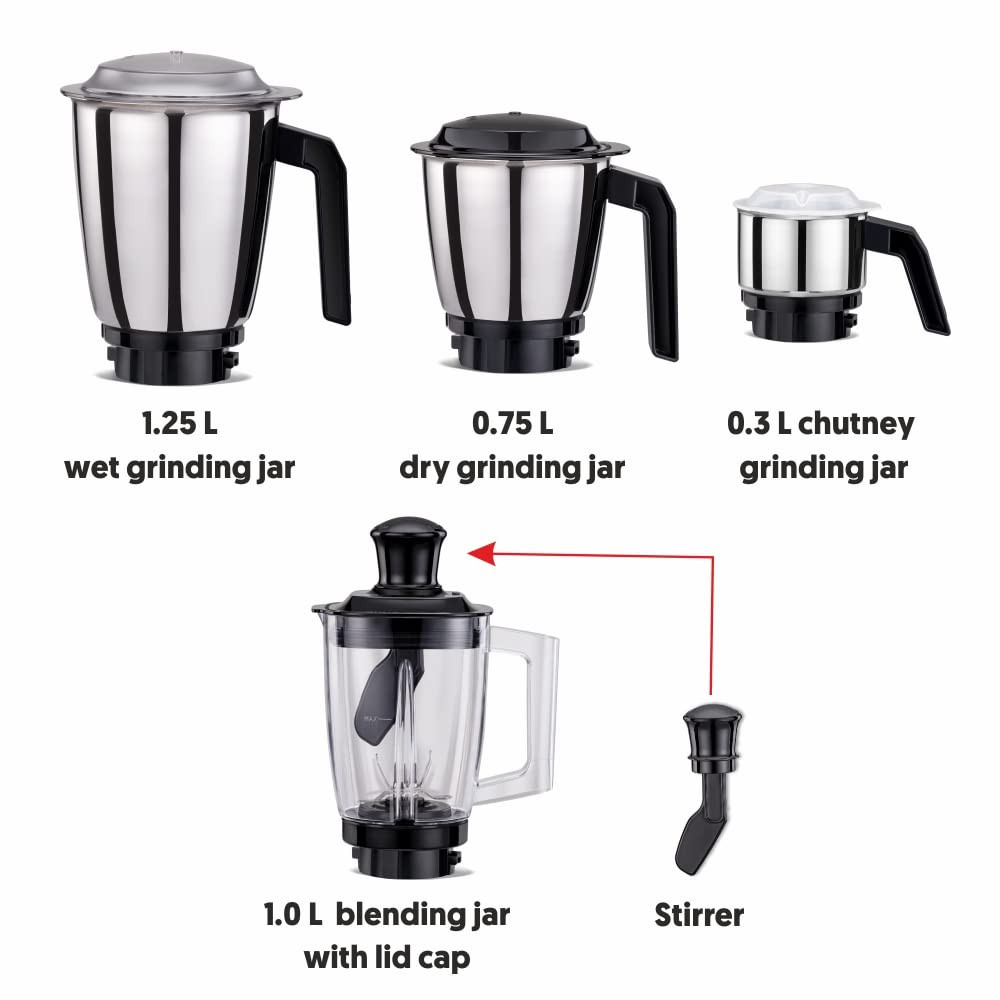 Preethi Peppy Plus MG-246 Mixer Grinder 750 watt Red-Black 4 Jars - Super Food Jar with Texture Builder 3D Airflow Technology Vega W5 Motor with 5yr Warranty Lifelong Free Service Standard