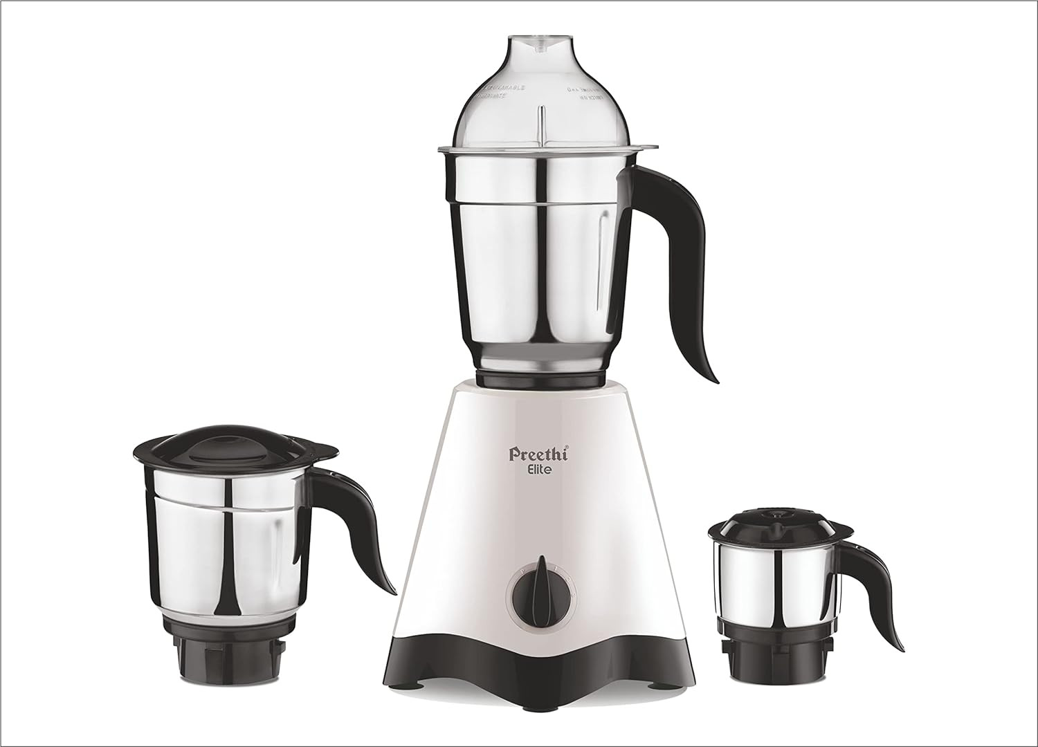 Preethi Plastic Elite Black Mixer Grinder 600 Watt White-Black 3 Jars 2Yr Warranty Lifelong Free Service Standard