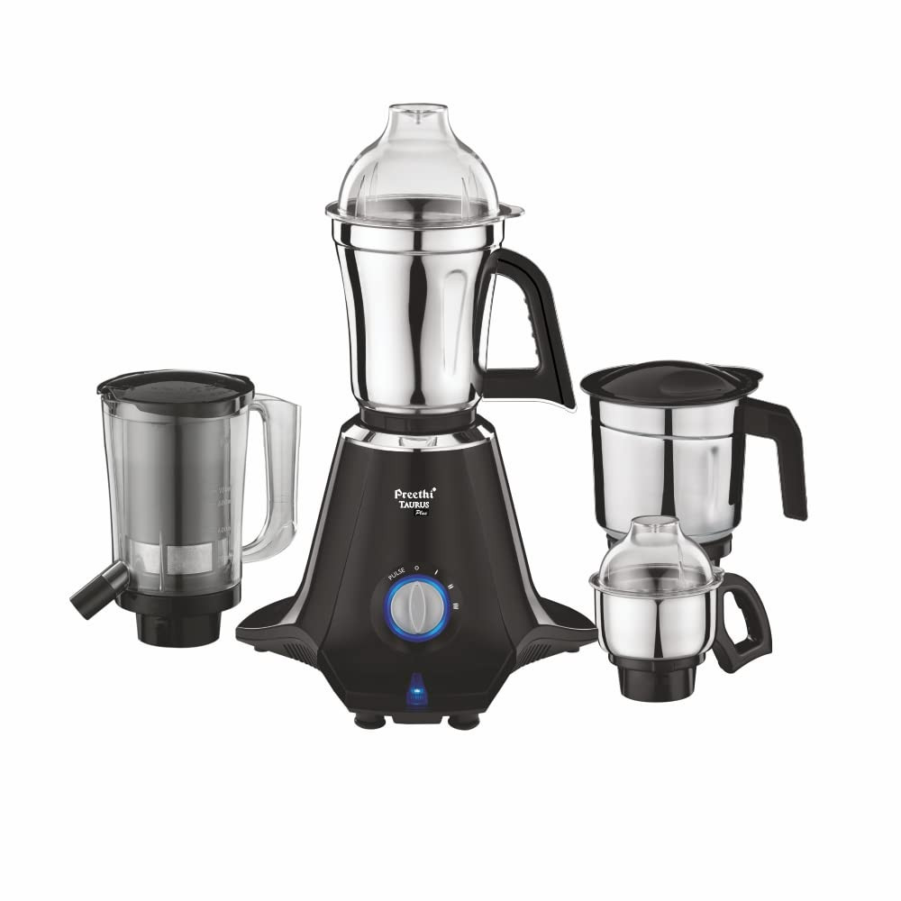 Preethi Taurus Plus MG-257 Mixer Grinder 1000 Watt BlueBlack 4 Jars - Super Extractor Juicer Jar 2 Yr Product Guarantee Lifelong Free ServiceMetal