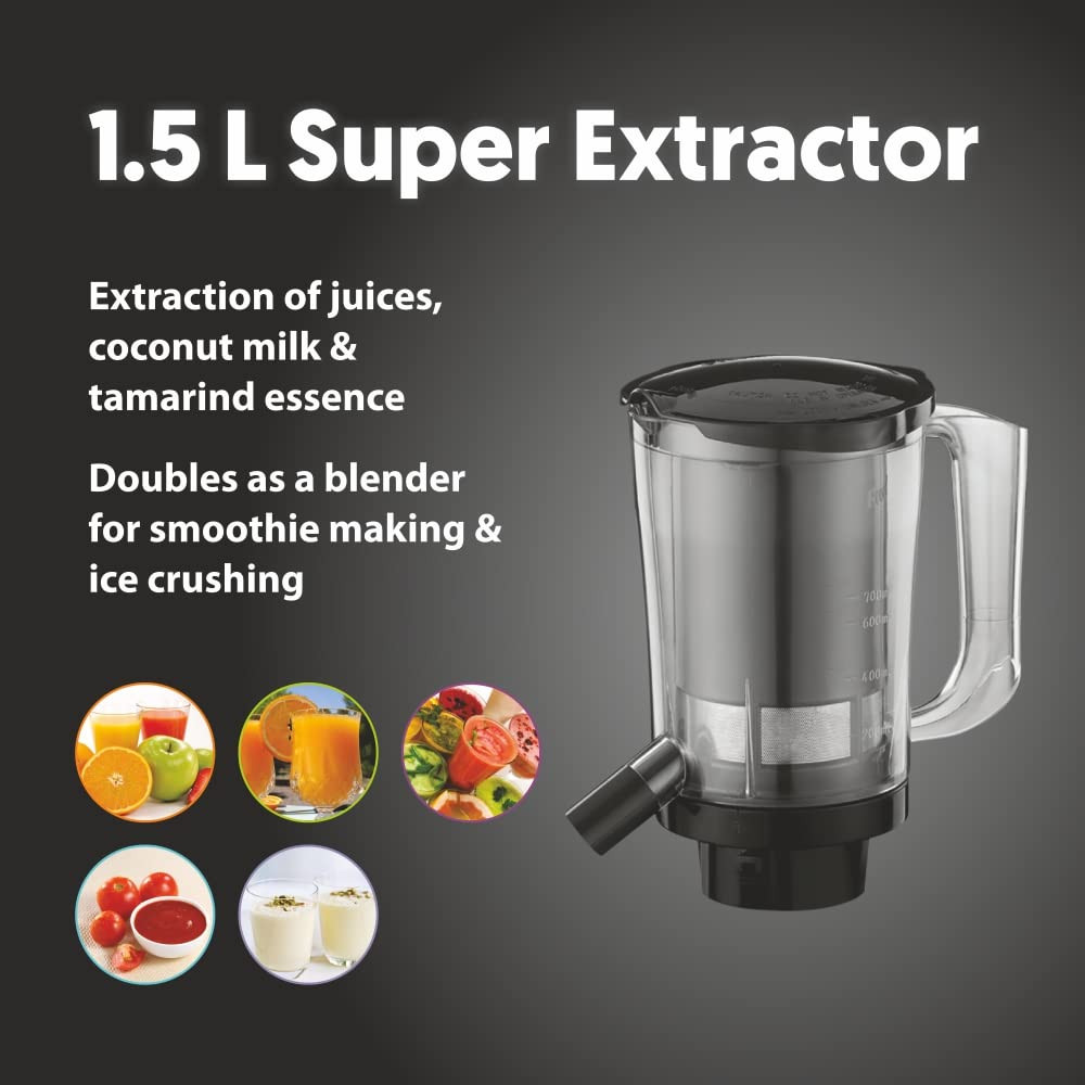 Preethi Taurus Plus MG-257 Mixer Grinder 1000 Watt BlueBlack 4 Jars - Super Extractor Juicer Jar 2 Yr Product Guarantee Lifelong Free ServiceMetal