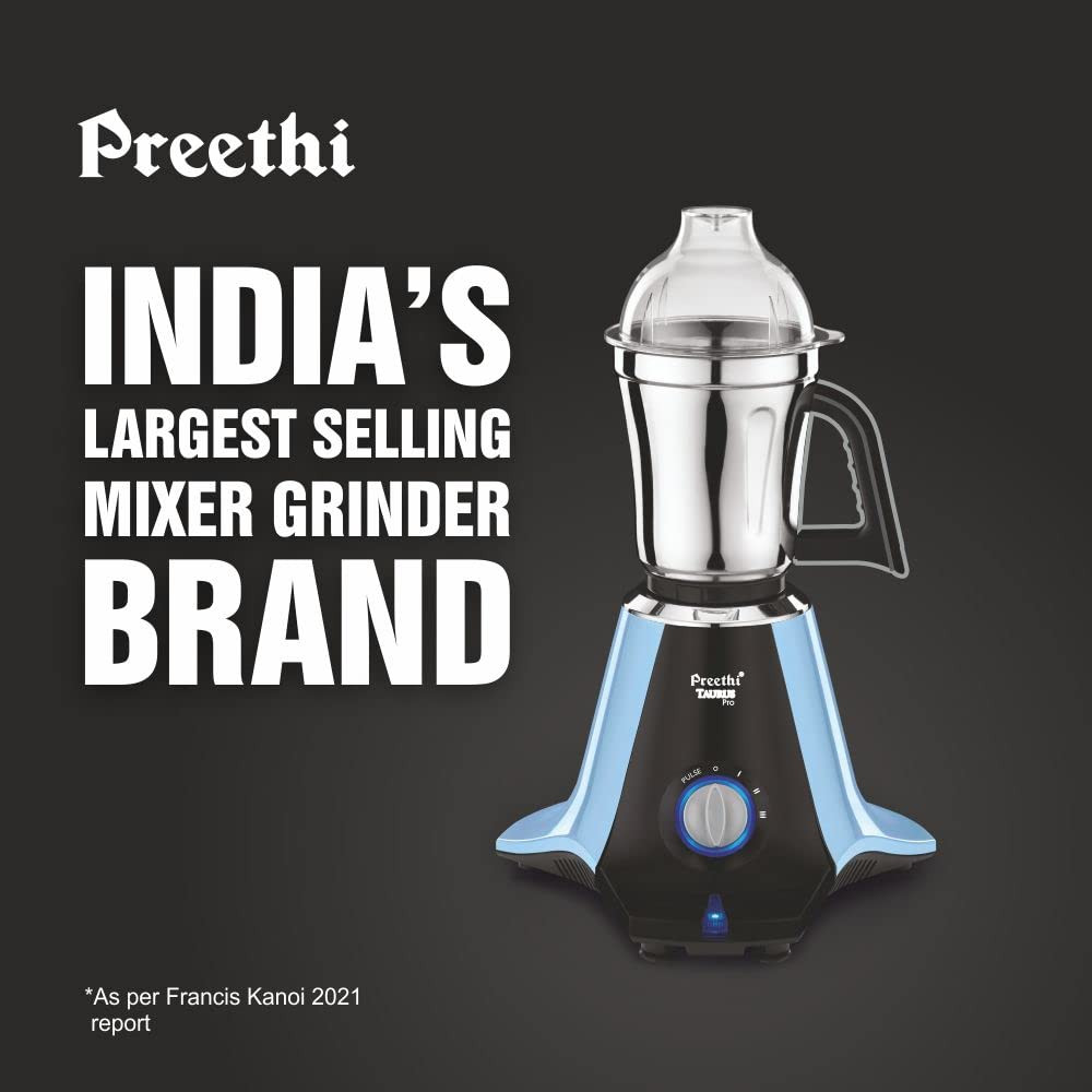 Preethi Taurus Pro MG-259 mixer grinder 1000 watt Blue-Black 3 jars 2yr Guarantee Lifelong Free Service