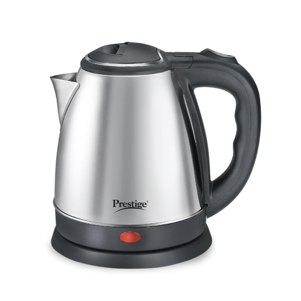 Image of Prestige 1.5 Litres Electric Kettle (PKOSS 1.5)|1500W | Silver - Black| Automatic Cut-off | Stainless Steel | Rotatable Base | Power Indicator | Single-Touch Lid Locking