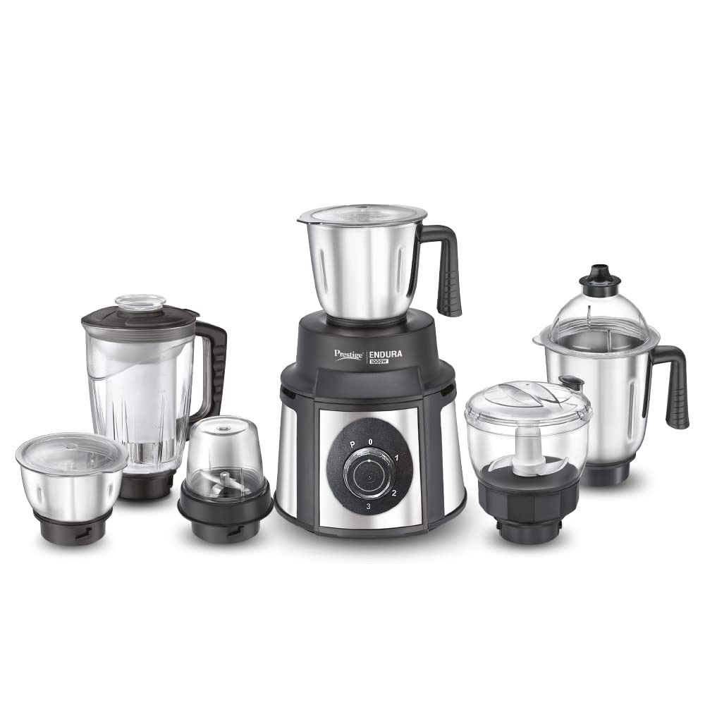 Prestige Endura 1000W Mixer Grinder 6 Jars 1500 ml 1000 ml 1500 ml 450 ml Black Silver