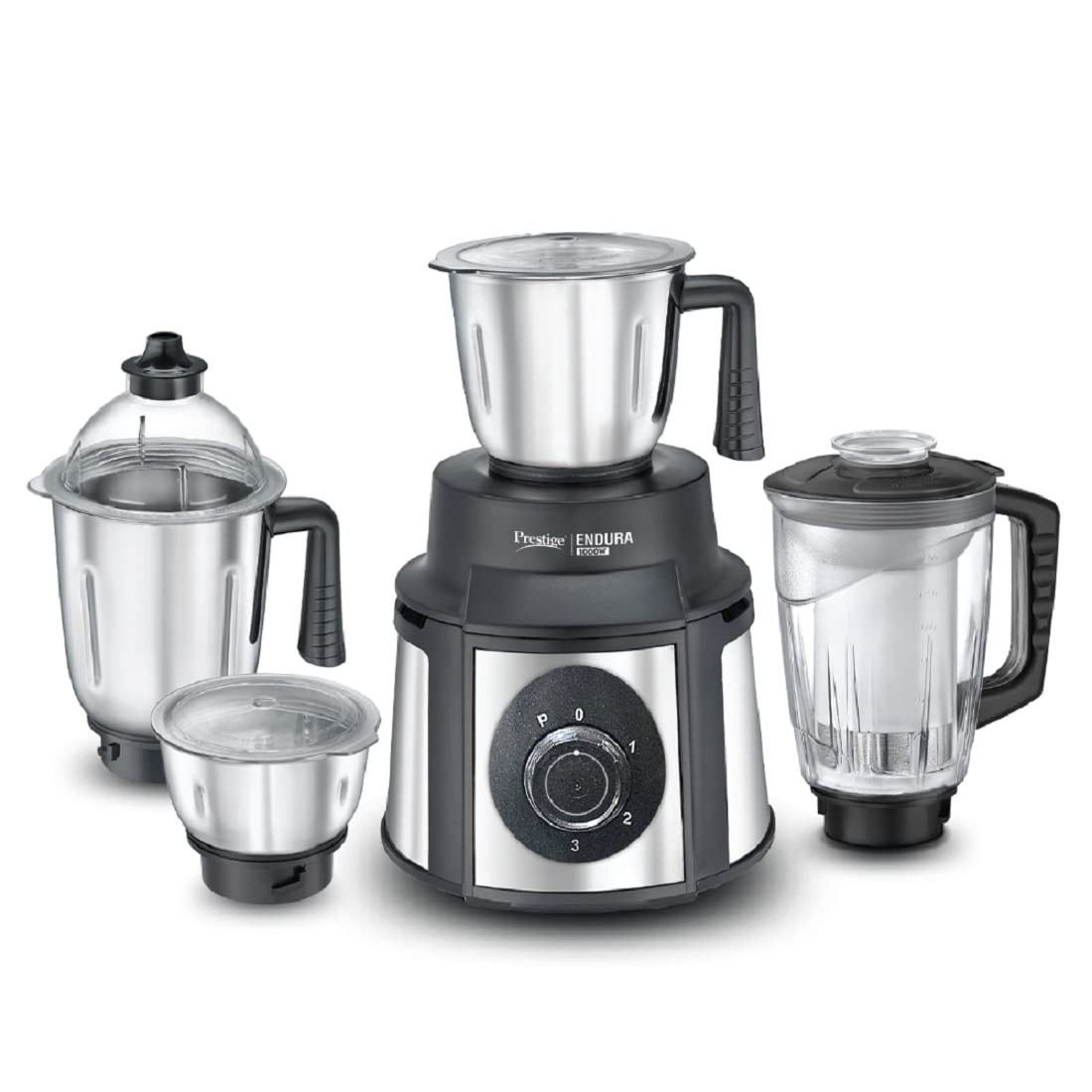 Prestige Endura 1000W Mixer Grinder with Ball Bearing TechnologyStainless Steel 4 Jars Black Silver