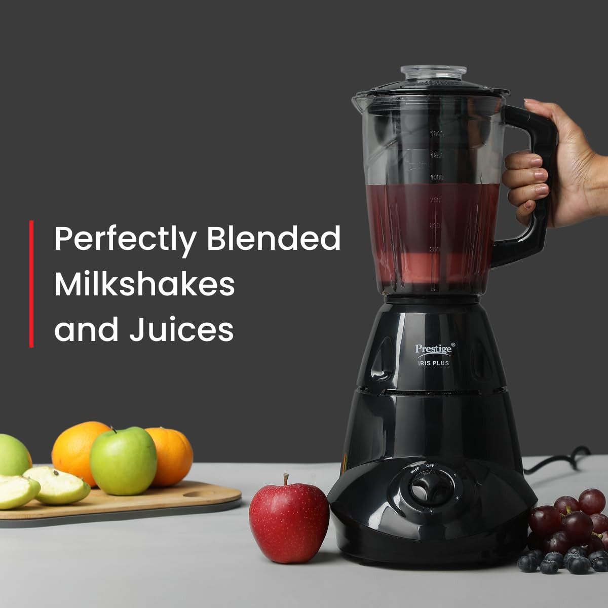 Prestige Iris 750 Watt Mixer Grinder with 4 Jars 3 Stainless Steel 1 Juicer Super Efficient SS Blades Black 2Y Warranty ISI Certified