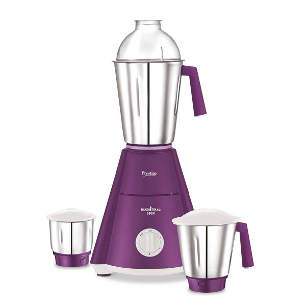 Image of Prestige Nakshatra V2 550W Mixer Grinder with 3 Stainless Steel Jars(Purple, Dome Lid, Aluminium Jar Base)