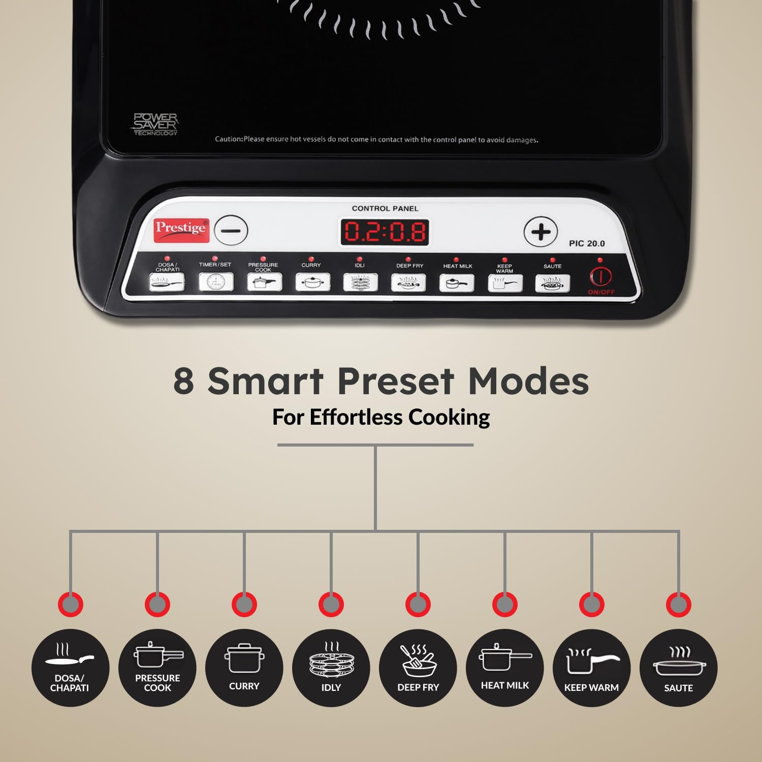 Prestige PIC 20 1600 Watts Induction Cooktop 4KV Surge Protection 8 Preset Indian Menu Options Timer Soft Touch Button Easy to Clean Portable Black 1Y Warranty BIS