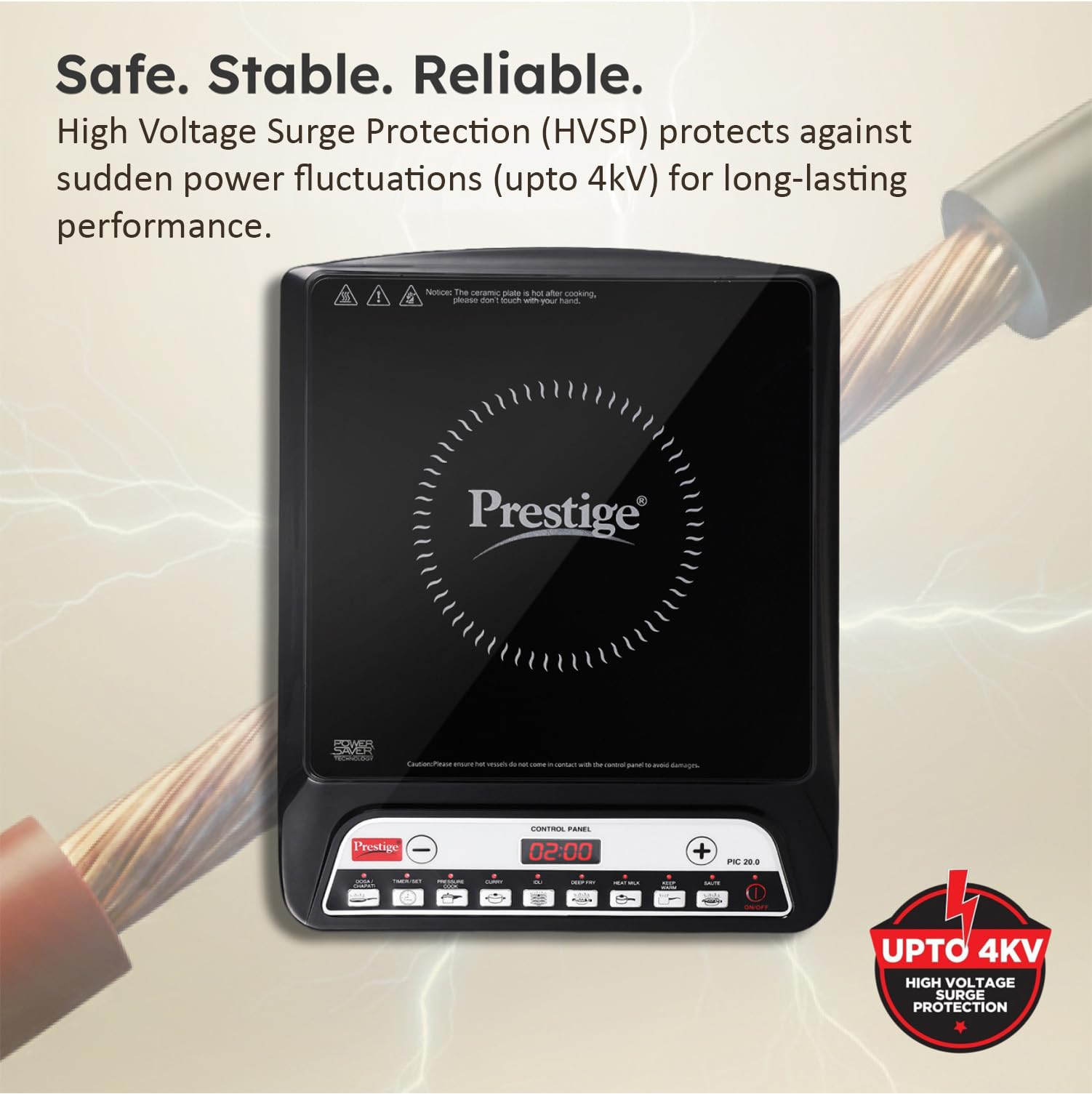Prestige PIC 20 1600 Watts Induction Cooktop 4KV Surge Protection 8 Preset Indian Menu Options Timer Soft Touch Button Easy to Clean Portable Black 1Y Warranty BIS