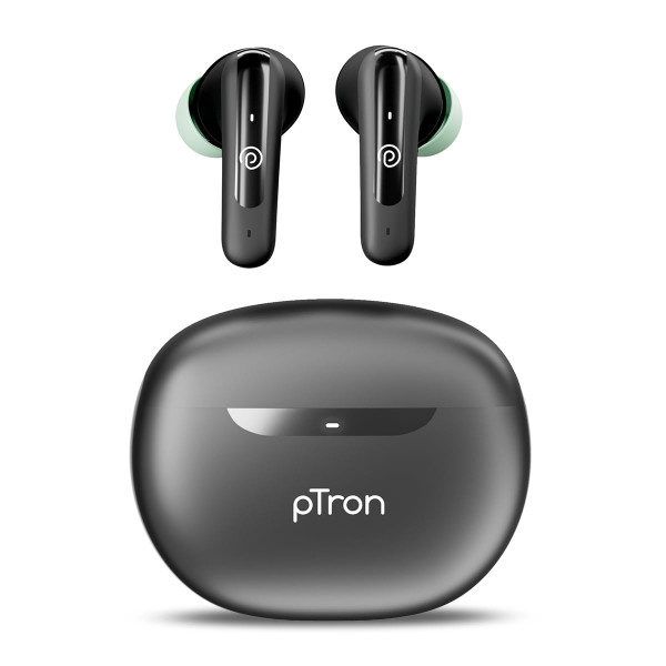 Image of pTron Bassbuds Astra In-Ear TWS Earbuds with Stereo Sound, 34Hrs Playtime, Stereo Calls, Bluetooth V5.3 Headphone with Quick Pairing, Touch Control, Voice Assist, Type C Charging &amp; IPX4(Black &amp; Green)